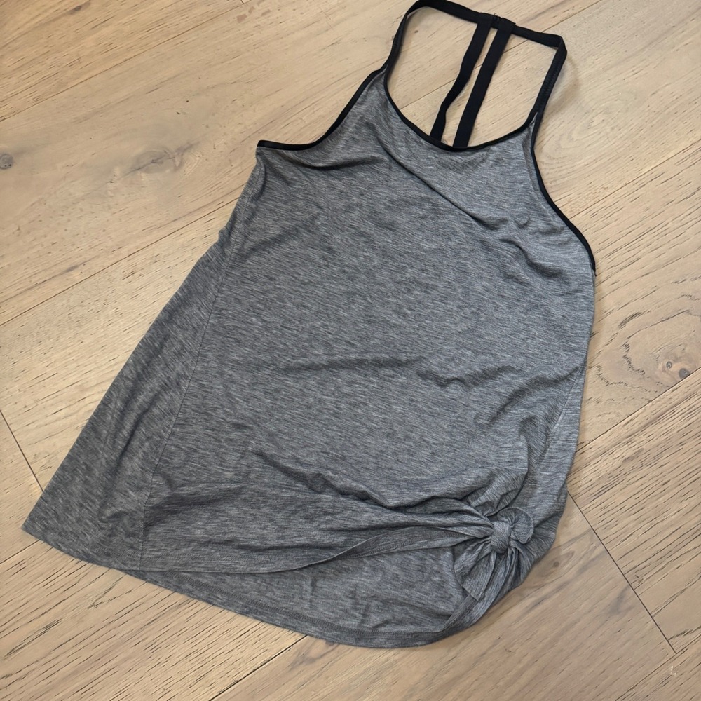 Athleta XS Gray Strappy Back Activewear Tank Top Heathered Charcoal‎